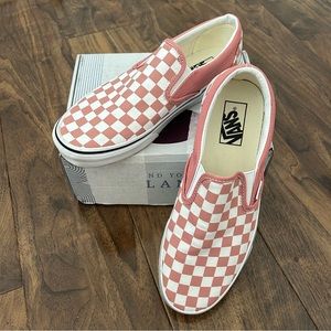 NWOT Light Pink Checkered Slip On Vans